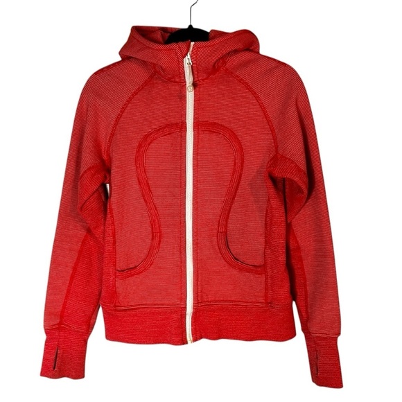 Lululemon Scuba Hoodie *Classic Cotton Fleece- Red Striped- Size 6 - Picture 1 of 9